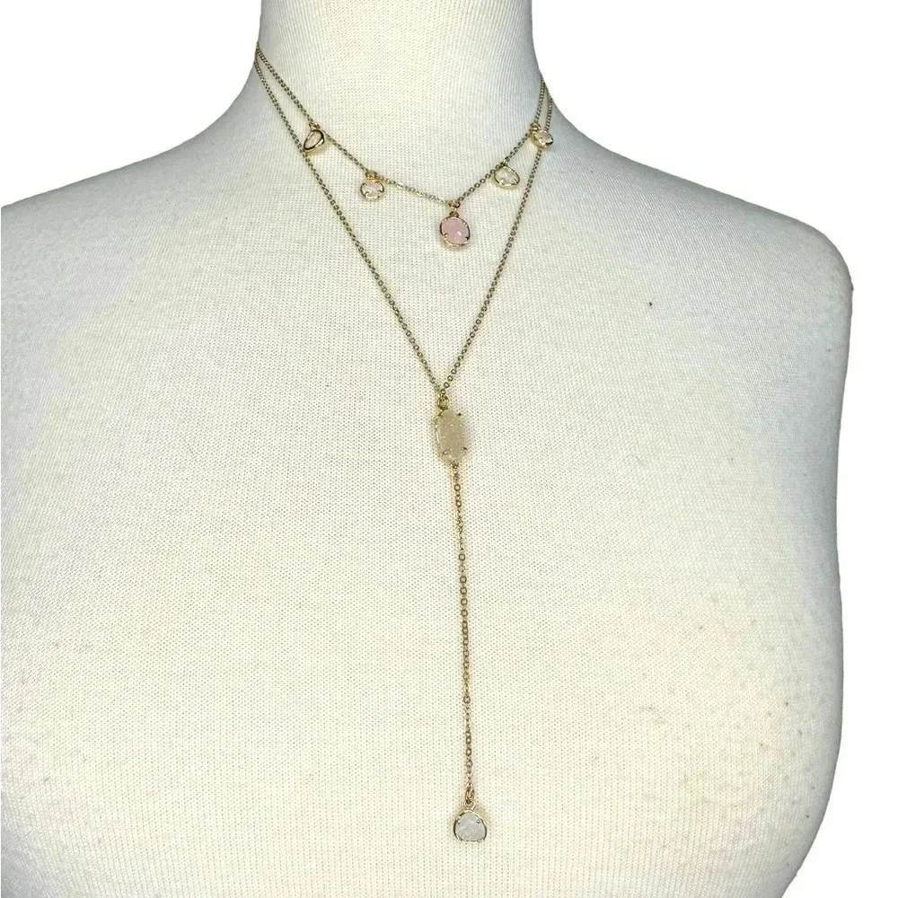 Gold and pink layered choker necklace women’s jewelry sparkly geode beads